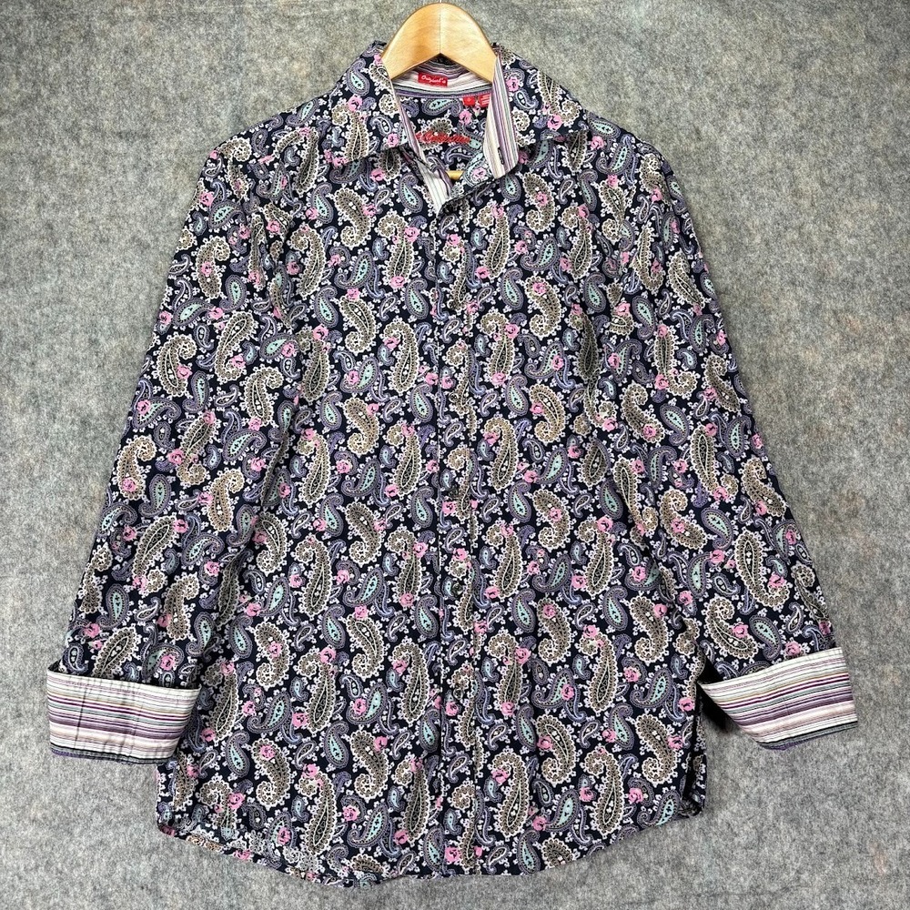 Robert Graham Blue Paisley Dress Shirt S Flip Cuff Button Up Originals Beautiful
